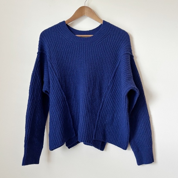 VINCE Overlap Panel Crewneck Sweater Medium Ink Blue - Picture 1 of 9